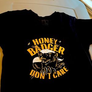Honey badger T-shirt, black and gold.